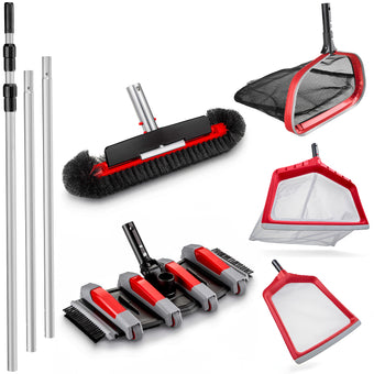 compare product 6-Piece Pool Cleaning Kit with 13ft Telescopic Pole, Vacuum Head, Brush, and 3 Rubber Bumper Nets