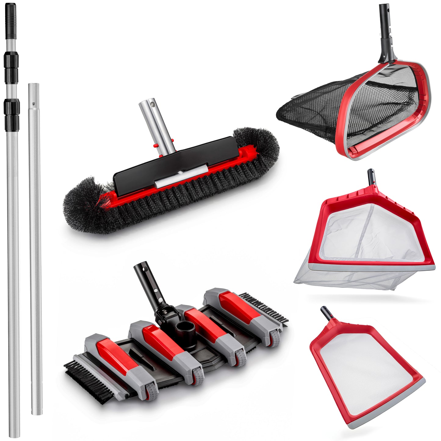 6-Piece Pool Cleaning Kit with 15ft Telescopic Pole, Vacuum Head, Brush, and 3 Rubber Bumper Nets