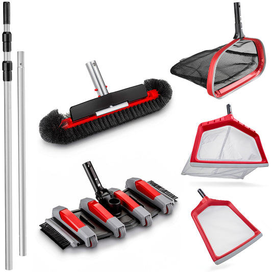 6-Piece Pool Cleaning Kit with 15ft Telescopic Pole, Vacuum Head, Brush, and 3 Rubber Bumper Nets