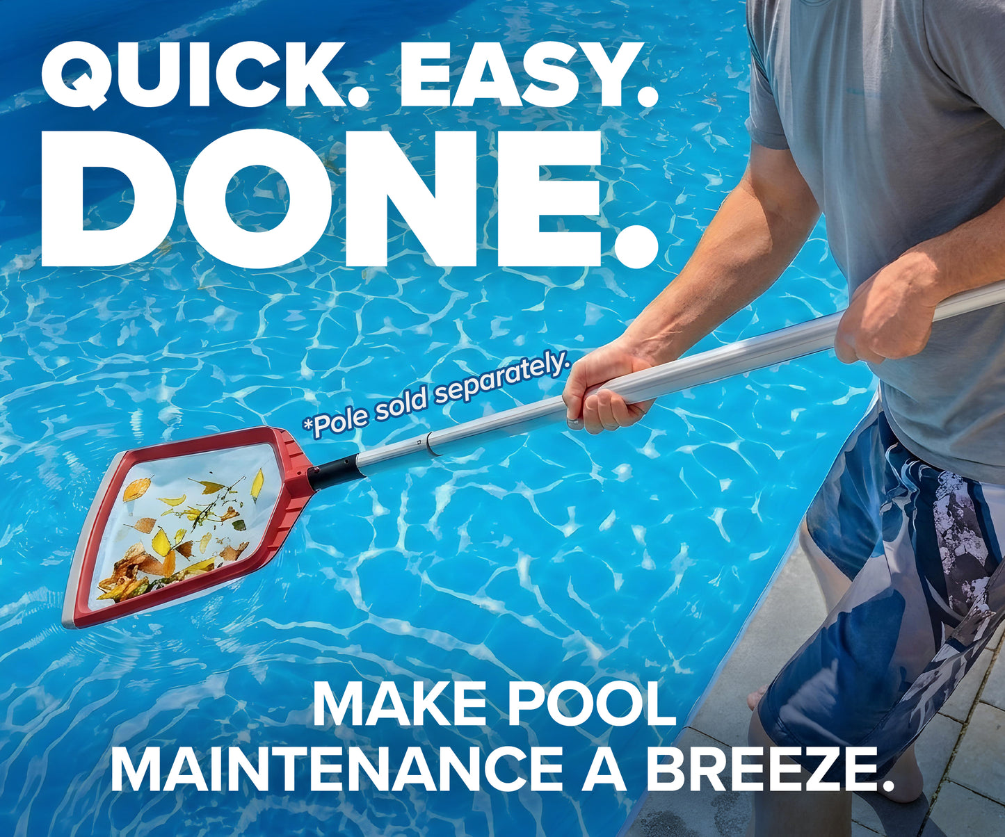 Large Flat Pool Leaf Skimmer Net for Inground & Above Ground Pools - Protective Rubber Edge