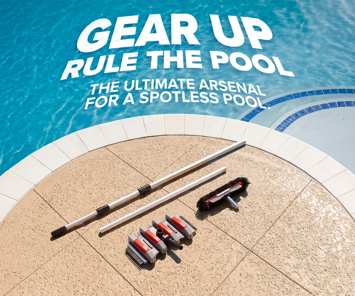 Pool Vacuum Head and Scrub Brush Set with 15-Foot Telescopic Pole